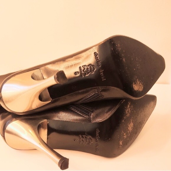 Charles David Stiletto Heel Mid Calf Leather Boots Black Sz 8 - Picture 8 of 9